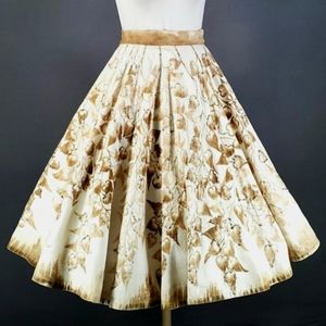 True Vintage 1950s Hand Painted Sequined Circle Skirt, S Small Size 4 / 6 Waist